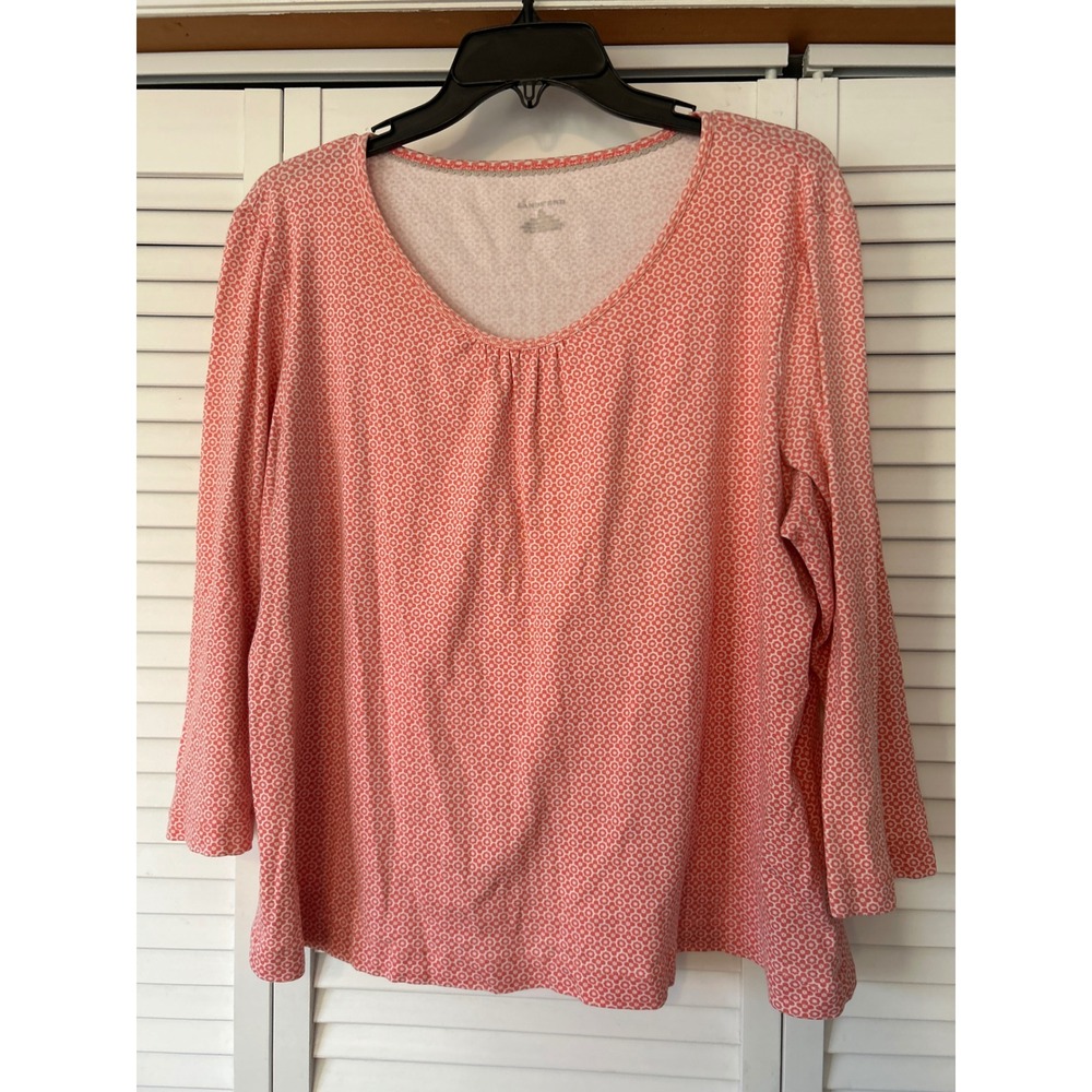 Lands End‎ Womens Coral Geometric Print Long Sleeve V Neck Tunic Top XL Coral